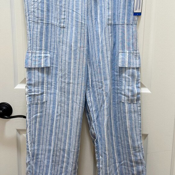 Roxy Women's Linen Blend Cargo Pant Size L Blue Coastal Boho Lightweight (NEW) - Picture 9 of 16